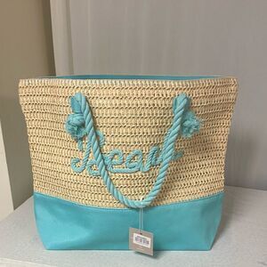 NWT Turquoise Rope Straw Beach Tote Bag